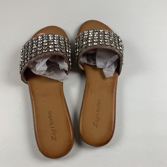 Zigi Soho Emilia Flat Slip On Slide Sandal Womens 8.5 Gold Sparkle Jeweled‎ 8016 - Picture 6 of 9